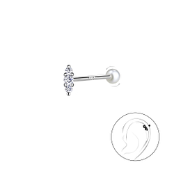 Wholesale Sterling Silver Marquise Cartilage Stud with Pearl Screw Back - JD20454