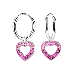 Wholesale Sterling Silver Heart Crystal Charm Ear Hoops - JD18517
