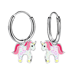 Wholesale Sterling Silver Unicorn Charm Ear Hoops - JD15742