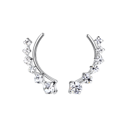 Wholesale Sterling Silver Curved Line Crystal Ear Climbers - JD10483