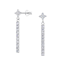 Wholesale Sterling Silver Flower Ear Studs with Hanging Tennis Chain - JD20529