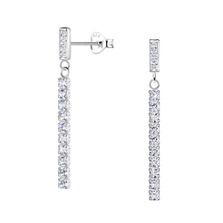 Wholesale Sterling Silver Bar Ear Studs with Hanging Tennis Chain - JD20530