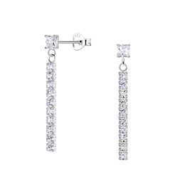 Wholesale Sterling Silver Square Ear Studs with Hanging Tennis Chain - JD20531