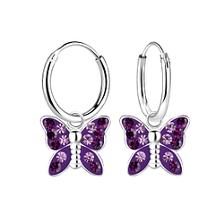 Wholesale Sterling Silver Butterfly Crystal Charm Ear Hoops - JD10679