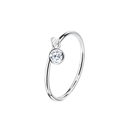 Wholesale 4mm Round Cubic Zirconia Sterling Silver Charm Ring - JD18776