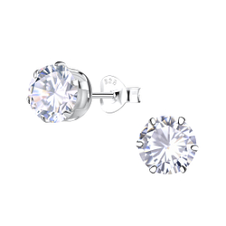Wholesale 7mm Round Cubic Zirconia Sterling Silver Ear Studs - JD20613