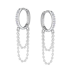 Wholesale Sterling Silver Eternity Huggie Earrings with Hanging Chain - JD20612