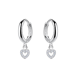 Wholesale Sterling Silver Heart Charm Huggie Earrings - JD20013