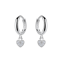 Wholesale Sterling Silver Heart Charm Huggie Earrings - JD20016