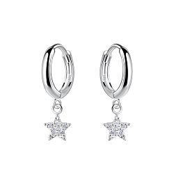 Wholesale Sterling Silver Star Charm Huggie Earrings - JD19789
