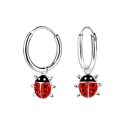 Wholesale Sterling Silver Ladybug Charm Ear Hoops - JD13974