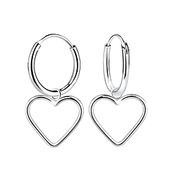 Wholesale Sterling Silver Heart Charm Ear Hoops - JD16098
