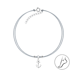 Wholesale Sterling Silver Anchor Cord Anklet - JD8623
