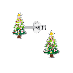 Wholesale Sterling Silver Christmas Tree Ear Studs - JD19575