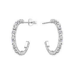 Wholesale Sterling Silver Half Hoop Crystal Ear Studs - JD17798