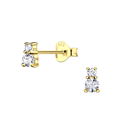 Wholesale Sterling Silver Double Stone Ear Studs - JD20743