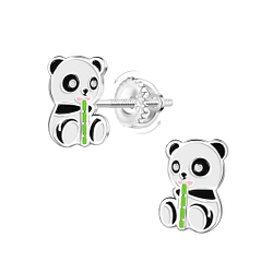Wholesale Sterling Silver Panda Screw Back Ear Studs - JD17000