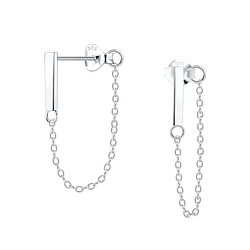 Wholesale Sterling Silver Bar Ear Studs With Chain - JD10294