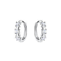 Wholesale Sterling Silver Three Stones Huggie Earrings - JD20689