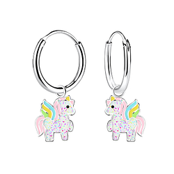 Wholesale Sterling Silver Unicorn Charm Ear Hoops - JD12622