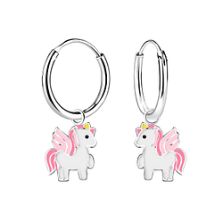 Wholesale Sterling Silver Unicorn Charm Ear Hoops - JD12623