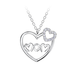 Wholesale Sterling Silver Double Heart Mom Necklace - JD20736