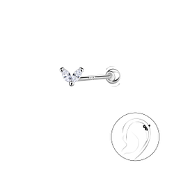 Wholesale Sterling Silver Heart Cartilage Stud with Sterling Silver Ball Screw Back - JD20438