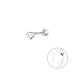 Wholesale Sterling Silver Heart Cartilage Stud with Sterling Silver Ball Screw Back - JD20423