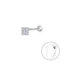 Wholesale Sterling Silver Square Cartilage Stud with Sterling Silver Ball Screw Back - JD20424