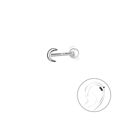 Wholesale Sterling Silver Moon Cartilage Stud with Pearl Screw Back - JD20444