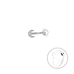Wholesale Sterling Silver Moon Cartilage Stud with Pearl Screw Back - JD20445