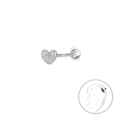 Wholesale Sterling Silver Heart Cartilage Stud with Sterling Silver Ball Screw Back - JD20427