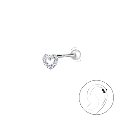 Wholesale Sterling Silver Heart Cartilage Stud with Pearl Screw Back - JD20446