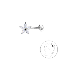 Wholesale Sterling Silver Flower Cartilage Stud with Sterling Silver Ball Screw Back - JD20442