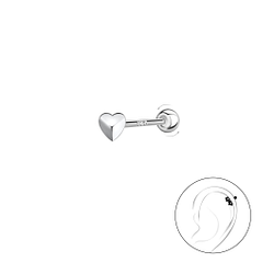 Wholesale Sterling Silver Heart Cartilage Stud with Sterling Silver Ball Screw Back - JD20431
