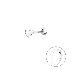 Wholesale Sterling Silver Heart Cartilage Stud with Sterling Silver Ball Screw Back - JD20432