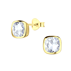 Wholesale 6mm Cushion Cubic Zirconia Sterling Silver Ear Studs - JD21019