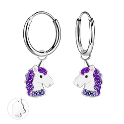 Wholesale Sterling Silver Unicorn Charm Ear Hoops - JD20584