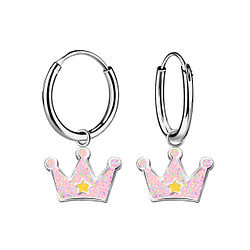 Wholesale Sterling Silver Crown Charm Ear Hoops - JD20580