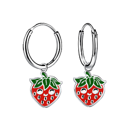 Wholesale Sterling Silver Strawberry Charm Ear Hoops - JD20830