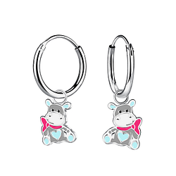 Wholesale Sterling Silver Hippopotamus Charm Ear Hoops - JD20874