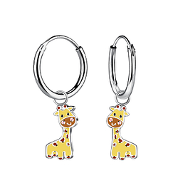Wholesale Sterling Silver Giraffe Charm Ear Hoops - JD20871