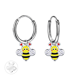Wholesale Sterling Silver Bee Charm Ear Hoops - JD20581