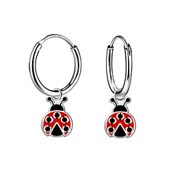 Wholesale Sterling Silver Ladybug Charm Ear Hoops - JD20831