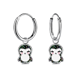 Wholesale Sterling Silver Penguin Charm Ear Hoops - JD20873