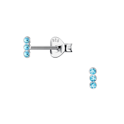 Wholesale Sterling Silver Triple Crystal Ear Studs - JD21204