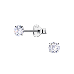 Wholesale 4mm Round Cubic Zirconia Sterling Silver Ear Studs - JD19874