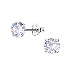 Wholesale 6mm Round Cubic Zirconia Sterling Silver Ear Studs - JD21162