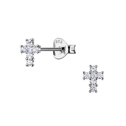 Wholesale Sterling Silver Cross Cubic Zirconia Ear Studs - JD21215