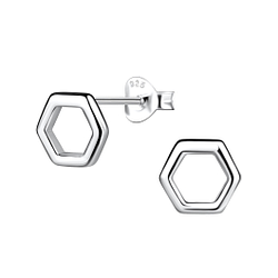 Wholesale Sterling Silver Hexagon Ear Studs - JD21112